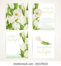 White tulips on four vertical blank banners set 1