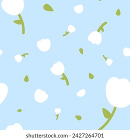 white tulips in soft blue background wallpaper seamless pattern 