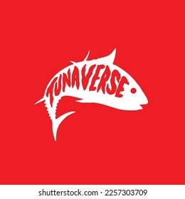 white tuna logo with tunaverse written on the body. can be used for sport fishing companies looking to build a metaverse