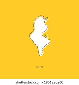 White TUNISIA country map with black outline on yellow background. Simple geographic territory template concept. Vector ilustration easy to edit and customize. EPS10