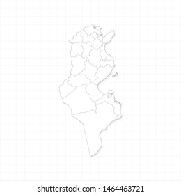 White Tunisia map and grid vector. Thin gray outline on white background. EPS10.