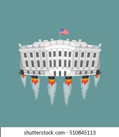 White house rocket turbine. USA President Residence in space. American National Palace flies. Government building connected to future. Fantastic main Landmarks Washington dc.
