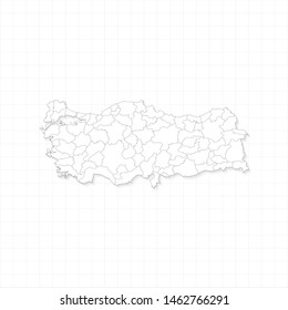 White Turkey map and grid vector. Thin gray outline on white background. EPS10.