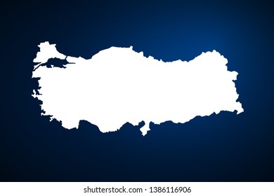 White Turkey map on blue background, vector, illustration, eps 10 file