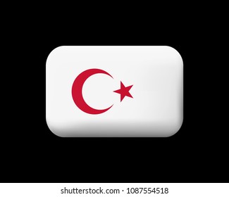 White Turkish Flag with Red Crescent and Star. Matted Vector Icon and Button. Rectangular Shape with Rounded Corners