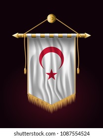White Turkish Flag with Red Crescent and Star. Festive Vertical Banner. Wall Hangings with Gold Tassel Fringing