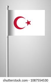 White Turkish Flag with Red Crescent and Star. National Flag on Flagpole. Isolated Illustration on Gray Background