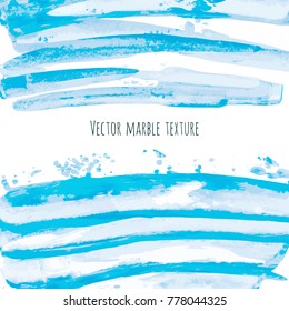 White, turquoise blue marble watercolor vector texture background. Abstract acrylic smudge backdrop with scribble, stains, dry brush strokes, spots, ink waves. Natural stone wall for interior design.