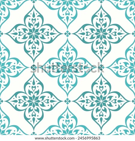 White and turquoise luxury vector seamless pattern. Ornament, Traditional, Ethnic, Arabic, Turkish, Indian motifs. Great for fabric and textile, wallpaper, packaging design or any desired idea.