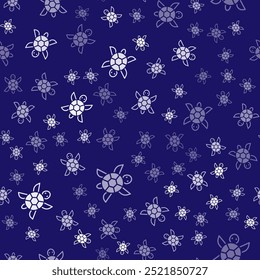 White Turtle icon isolated seamless pattern on blue background.  Vector