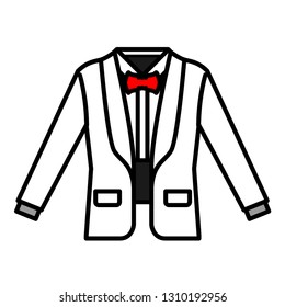White tuxedo with red necktie vector illustration in line color design
