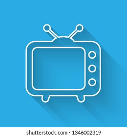 White Tv icon isolated with long shadow. Television sign. Vector Illustration