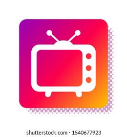 White Tv icon isolated on white background. Television sign. Square color button. Vector Illustration