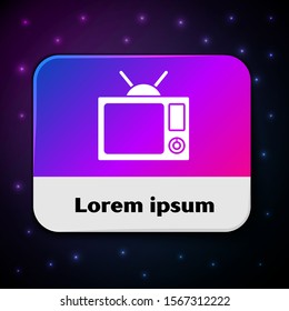 White Tv icon isolated on black background. Television sign. Rectangle color button. Vector Illustration