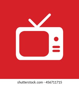 White TV vector icon. Red background