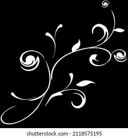 White twig of geometric lines on a black background
