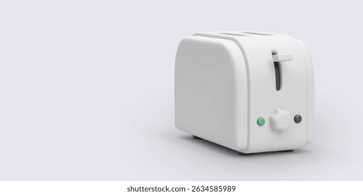 Torradeira De Dois Slots Branca Com Botão De Controle E Luzes Indicadoras No Fundo Da Luz, Estilo 3D Mínimo Representando Aparelho De Café Da Manhã, Rotina De Cozinha E Preparação De Alimentos. Ilustração de vetor.
