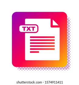 White TXT file document. Download txt button icon isolated on white background. Text file extension symbol. Square color button. Vector Illustration