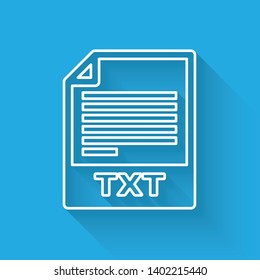 White TXT file document icon. Download txt button line icon isolated with long shadow. Text file extension symbol. Vector Illustration