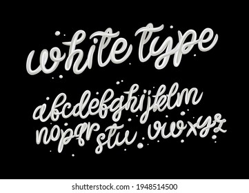 White Type. 3D Alphabet On Black Background. White Uppercase Type. Little Balloon Font. Fun Realistic Letters For Celebration. Vector Typography.

