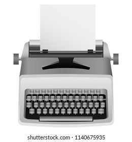 White typewriter mockup. Realistic illustration of white typewriter vector mockup for web design isolated on white background