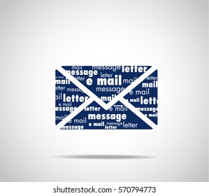 White typography on navy blue background e mail icon