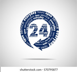 White typography on navy blue background 24 hours icon
