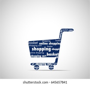 White typography on navy blue background shopping basket icon