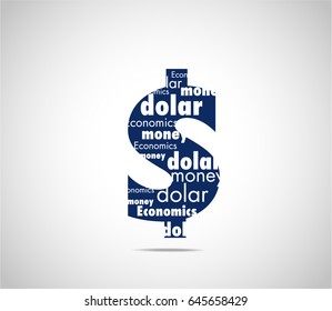 White typography on navy blue background dolar icon