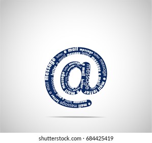 White typography on navy blue background e mail icon