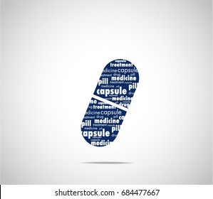 White typography on navy blue background medicine capsule icon