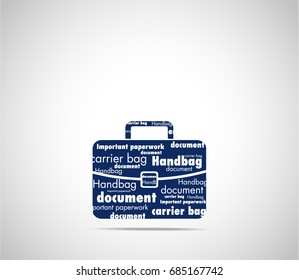 White typography on navy blue background handbag icon