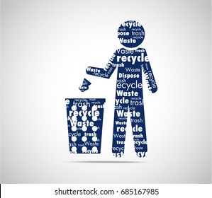 White typography on navy blue background trash man icon
