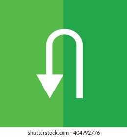White U turn vector sign. Green background
