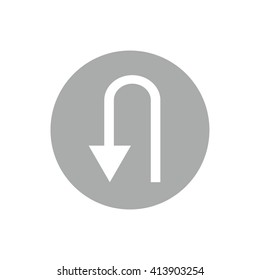 White U turn vector sign. Gray circle. Gray button