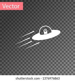 White UFO flying spaceship and alien icon isolated on transparent background. Flying saucer. Alien space ship. Futuristic unknown flying object. Vector Illustration