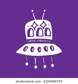 white ufo spaceship illustration on purple background