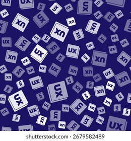 Ícone de design UI ou UX branco isolado padrão contínuo no fundo azul.  Vetor