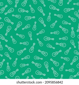 White ukulele on green background seamless pattern.