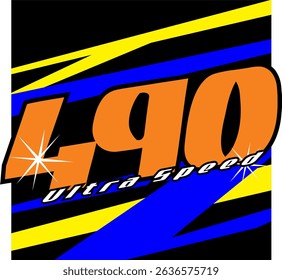 White ULTRA SPEED text vector and orange 490 numbers, 3D racing design, elegant abstract background.