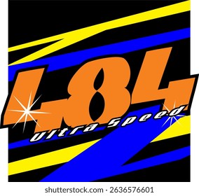 White ULTRA SPEED text vector and orange 484 numbers, modern racing design.