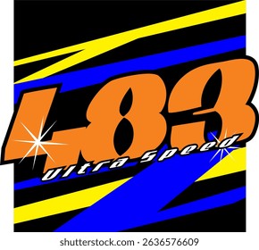 White ULTRA SPEED text vector and orange 483 numbers, cool racing design.