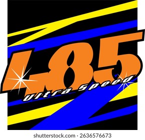 White ULTRA SPEED text vector and orange 485 numbers, elegant racing design.
