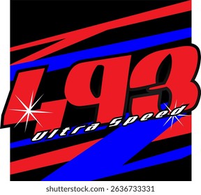 White ULTRA SPEED text vector and cool red 493 numbers, 3D racing design.