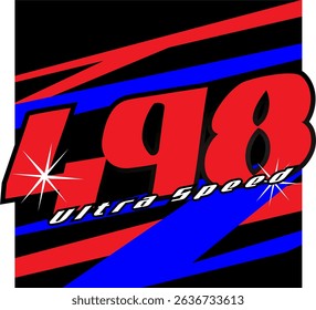 White ULTRA SPEED text vector and red 498 numbers, 3D racing design, cool abstract background.