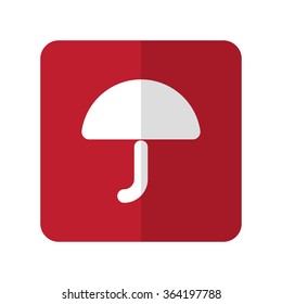 White Umbrella flat icon on red rounded square on white