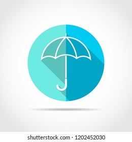 White Umbrella icon in flat design with long shadow. Vector illustration. Simple Umbrella icon on blue round button.
