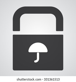 White Umbrella icon on black pad lock