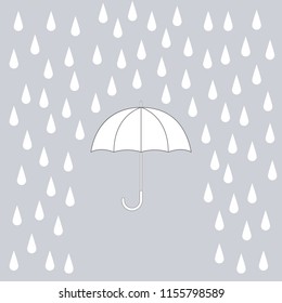 White umbrella on gray protecting from rain drops, vector