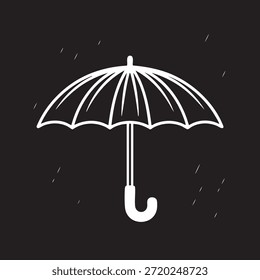 White umbrella open in rain on black background vector icon weather protection
